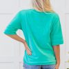 Women's Mint Green Solid Color Half Sleeve Button Henley Top - Image 2