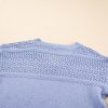 Women's Sky Blue V Neck Drop Shoulder Sweater with Eyelet Pattern Detail - Image 16