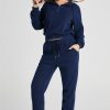 Women's Navy Blue Ribbed Knit Cropped Hoodie and Joggers Set - Image 6