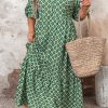 Plus Size Green Geometric Floral Print Maxi Dress with Half Sleeves - Image 13