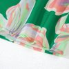 Women's Green Floral Print Button Up Pleated Puff Sleeve Loose Shirt - Image 8