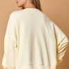 Women's Beige Tinsel Flower Dropped Puff Sleeve Sweatshirt for Fall - Image 3