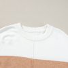 Women's Straw Yellow Colorblock Ribbed Trim Round Neck Sweater - Image 8