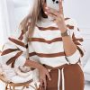 Women's Brown Stripe Striped Drop Shoulder Pullover and Jogger Pants Set - Casual Two Piece Outfit - Image 7