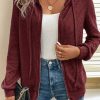 Women's Red Dahlia Ribbed Zip Up Front Drawstring Hoodie - Casual Comfort and Style - Image 5