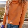 Women's Straw Yellow Color Contrast Edge Mock Neck Slim Fit Sweater - Image 5