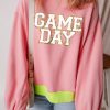 Women's Pink Glitter Game Day Color Block Crew Neck Sweatshirt - Image 3