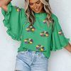 Chic Women's Green Sequin Doughnut Graphic Blouse with Ruffled Trim and Bell Sleeves for Mardi Gras - Image 5