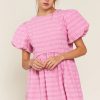 Chic Bonbon Textured Bubble Sleeve High Waist Mini Dress for Women - Image 3