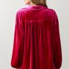 Women's Pitaya Pink Velvet V Neck Shirt with Button and Chest Pocket - Image 3