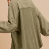 Women's Oversized Moss Green Patchwork Buttoned Waffle Knit Shacket - Image 2