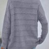 Women's Light Grey Boat Neck Drop Shoulder Pointelle Knit Sweater - Image 2