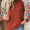 Women's Cinnamon Floral Patchwork Long Sleeve Ribbed Blouse - Image 3