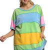 Women's Plus Size Light Blue Color Block Exposed Seam Patchwork T-Shirt - Image 15