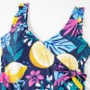 Women's Plus Size Blue Printed V Neck Wrap Knot Ruffled One Piece Swimwear - Image 15