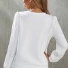 Women's White Textured Puff Long Sleeve Round Neck Top - Image 3