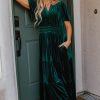 Evergreen Velvet Maxi Dress with Short Sleeves and Tiered Skirt - Image 5