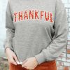 Women's Gray THANKSFUL Graphic Sweatshirt - Cozy Letter Printed Top for Thanksgiving - Image 3