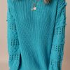 Women's Turquoise Ruffled Eyelet Bubble Sleeve Knit Sweater - Image 7