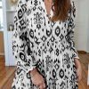 Women's Black Western Abstract Geometric Printed Maxi Dress with V Neckline - Image 5