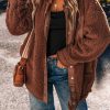 Women's Red Clay Faux Shearling Teddy Bear Long Sleeve Jacket - Image 2