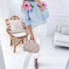 Women's Light Blue Knitted Sweater with Floral Pattern and Ribbed Edge - Image 3