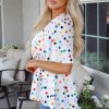 Women's White Colorful Polka Dot Short Sleeve Tiered Ruffled Babydoll Blouse - Image 3