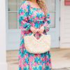 Plus Size Sky Blue Floral Allover Print Shirred Square Neck Maxi Dress - Image 2