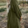 Women's Vineyard Green Corduroy Empire Waist Mini Dress with Snap Buttons - Image 2