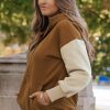 Women's Stylish Chestnut Color Block Half Zip Hoodie - Image 13