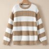 Women's Light French Beige Colorblock Striped Drop Shoulder Sweater with Side Slit - Image 14