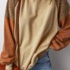 Women's Khaki Lace Patchwork Colorblock Drop Shoulder Sweatshirt - Image 3