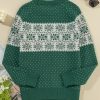 Women's Green Christmas Snowflake Dotted Print Round Neck Sweater - Cozy & Chic - Image 17