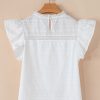 Women's White Lace Neckline Flutter Sleeve Blouse with Eyelet Details - Image 12