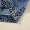 Women's Plus Size Sail Blue Drawstring V Neck Puff Sleeve Denim Blouse - Image 11