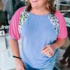 Women's Sky Blue Leopard Print Colorblock Plus Size T-Shirt - Casual and Cozy - Image 6