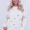 Women's Beige Sequin Heart Shape Waffle Knit Round Neck Sweater - Cozy & Stylish - Image 5