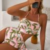 Women's Pink Tropical Asymmetric Cut-Out Halter Backless One Piece Swimwear - Image 9