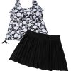 Black Plus Size Printed Square Neck Drawstring Ruffled Tankini Set for Women - Image 30