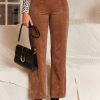 Women's Chestnut Solid Color Double Breasted High Waist Straight Leg Pants - Image 3