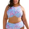 Sky Blue Plus Size Floral Print Twisted High Waist Bikini Set for Women - Image 23