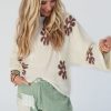 Women's White Colorblock Floral Pattern Long Sleeve Sweater - Image 10