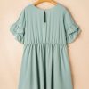 Elegant Grass Green Ruffle Trim Short Sleeve Plus Size Flared Mini Dress - Image 7