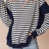 Women's White Stripe Color Block Exposed Seam Loose Fit Sweatshirt - Image 6