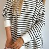 Women's Black Stripe Raglan Sleeve Loose Fit Sweatshirt with Side Slits - Image 2