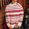 Women's White Western Geometric Patterned Crew Neck Loose Sweater - Image 4