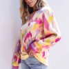 Women's Khaki Abstract Print Balloon Sleeve Sweater - Image 3