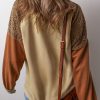 Women's Khaki Lace Patchwork Colorblock Drop Shoulder Sweatshirt - Image 2