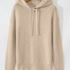 Women's Beige Solid Color Drawstring Hooded Drop Shoulder Pullover Sweater for Ultimate Comfort - Image 7