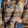 Women's Brown Western Aztec Collared Button-Up Sweatshirt for Fall - Image 2